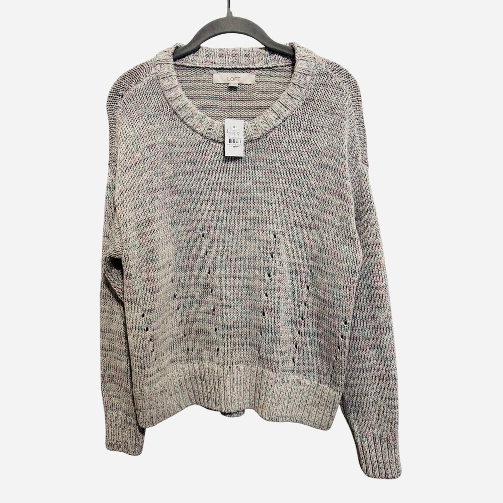 LOFT Sweater Womens Small Multi Color Space Dye Knit Pointelle Pullover Neural